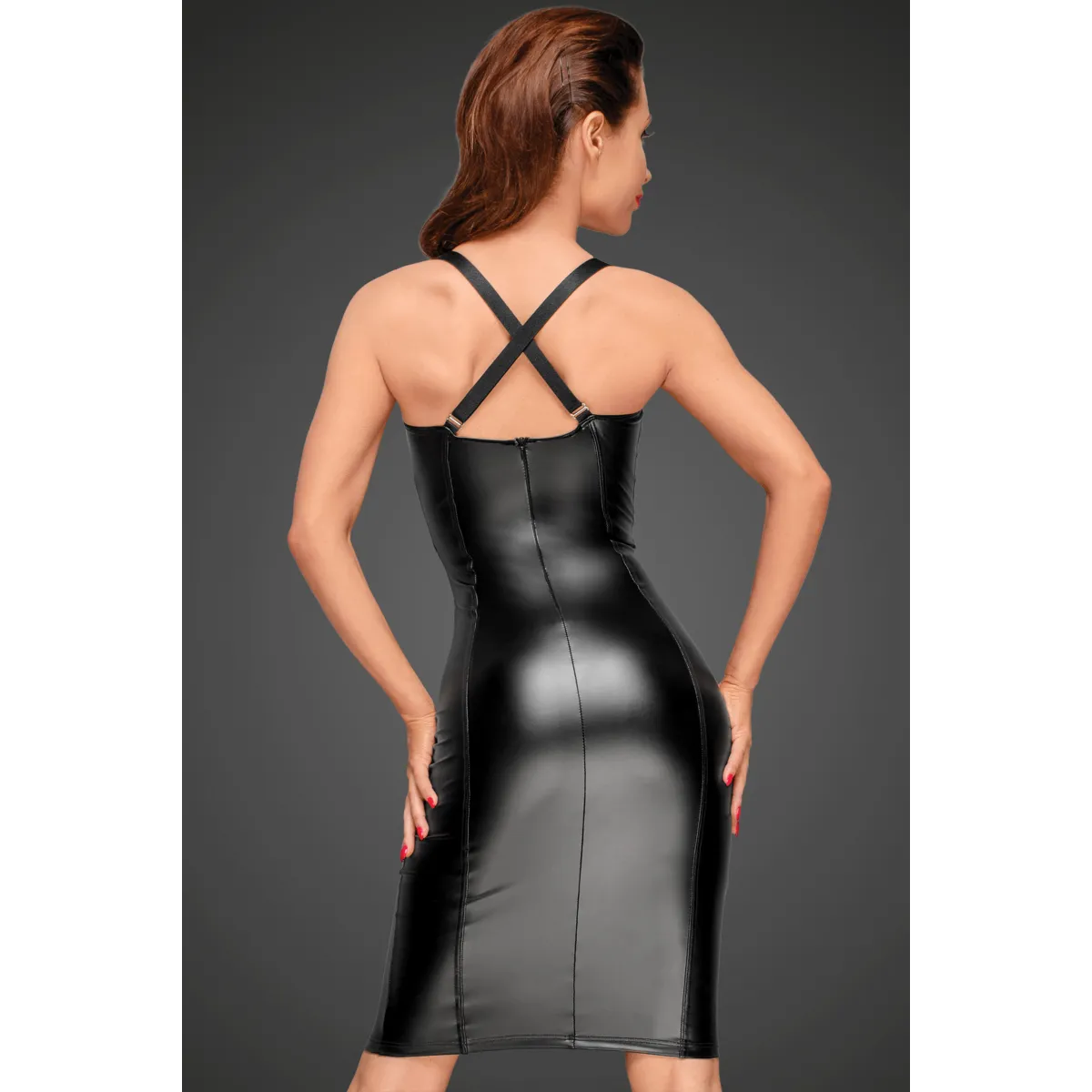 Powerwetlook Kleid mit elastischen Einsätzen in der Hüfte und Brustbereich F180 von Noir Handmade Decadence Collection | Fesselliebe.de