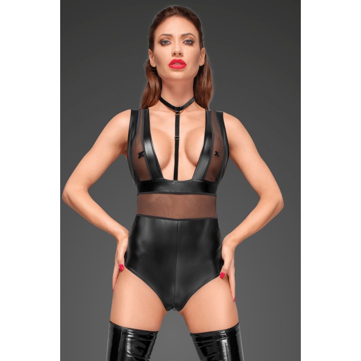 Powerwetlook Body mit Tülleinsätzen und Choker aus zartem Samt F183 von Noir Handmade Decadence Collection | Fesselliebe.de