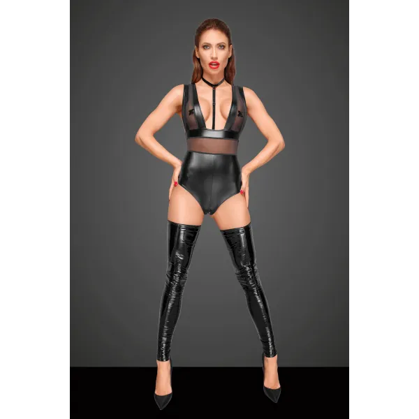 Powerwetlook Body mit Tülleinsätzen und Choker aus zartem Samt F183 von Noir Handmade Decadence Collection | Fesselliebe.de