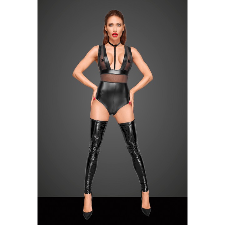 Powerwetlook Body mit Tülleinsätzen und Choker aus zartem Samt F183 von Noir Handmade Decadence Collection | Fesselliebe.de