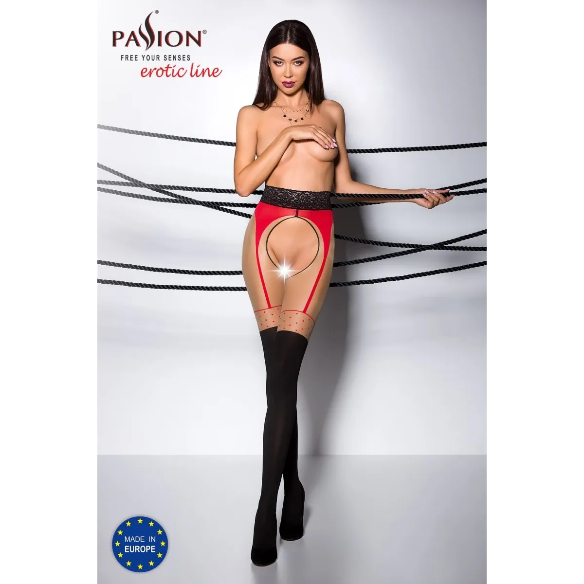 Ouvert Strumpfhose TI OPEN 003 schwarz/rot von Passion Erotic Line | Fesselliebe.de