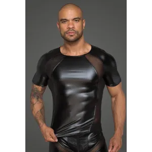 Herren T-Shirt aus Powerwetlook mit 3D Netzeinsätzen H056 von Noir Handmade Rebellious Collection | Fesselliebe.de