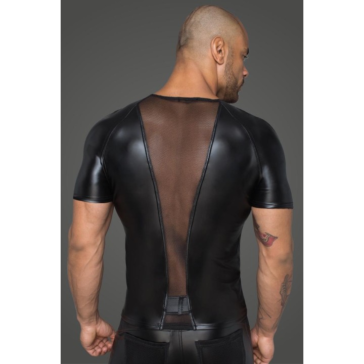 Herren T-Shirt aus Powerwetlook mit 3D Netzeinsätzen H056 von Noir Handmade Rebellious Collection | Fesselliebe.de