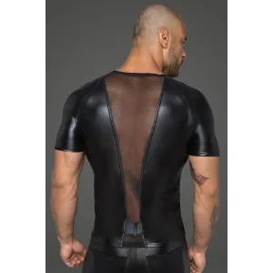 Herren T-Shirt aus Powerwetlook mit 3D Netzeinsätzen H056 von Noir Handmade Rebellious Collection