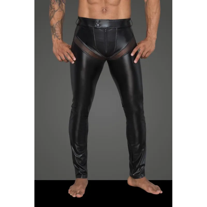 Powerwetlook-Longpants mit Einsätzen und Taschen aus 3D-Netz H059 von Noir Handmade Rebellious Collection | Fesselliebe.de