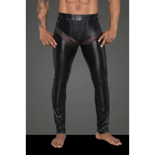 Powerwetlook-Longpants mit Einsätzen und Taschen aus 3D-Netz H059 von Noir Handmade Rebellious Collection | Fesselliebe.de
