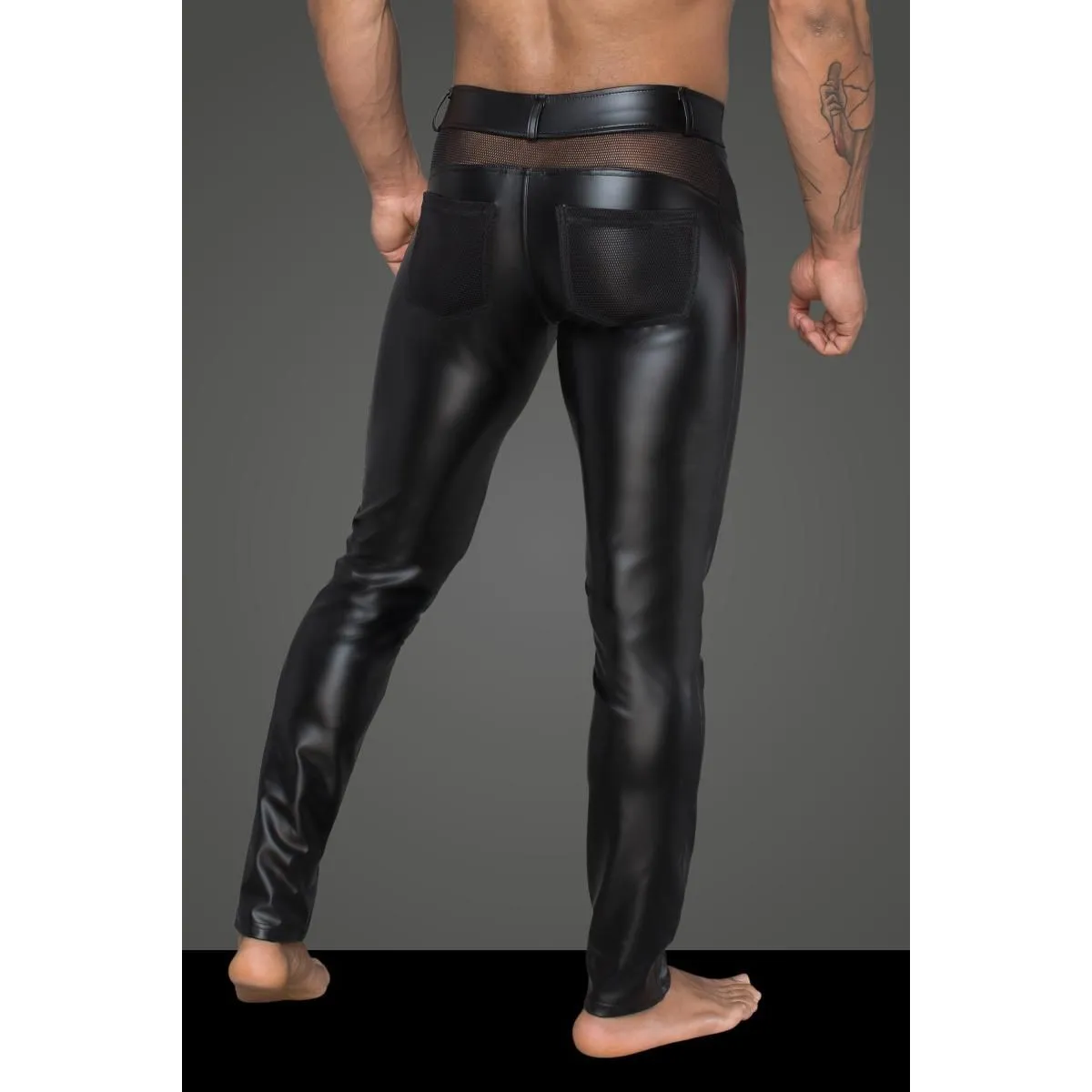 Powerwetlook-Longpants mit Einsätzen und Taschen aus 3D-Netz H059 von Noir Handmade Rebellious Collection | Fesselliebe.de