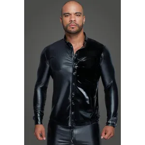 Langärmliges Powerwetlook & PVC Shirt mit Knopfleiste H064 von Noir Handmade MissBehaved Collection | Fesselliebe.de