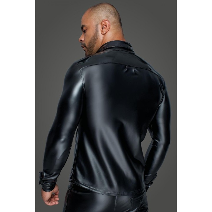 Langärmliges Powerwetlook & PVC Shirt mit Knopfleiste H064 von Noir Handmade MissBehaved Collection | Fesselliebe.de