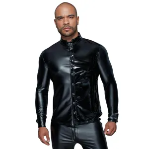 Langärmliges Powerwetlook & PVC Shirt mit Knopfleiste H064 von Noir Handmade MissBehaved Collection
