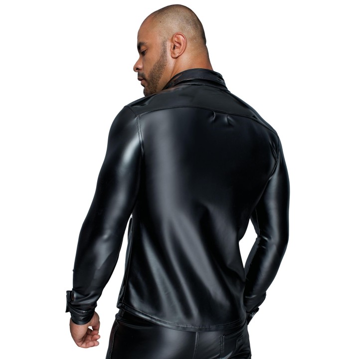 Langärmliges Powerwetlook & PVC Shirt mit Knopfleiste H064 von Noir Handmade MissBehaved Collection | Fesselliebe.de