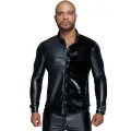 Langärmliges Powerwetlook & PVC Shirt mit Knopfleiste H064 von Noir Handmade MissBehaved Collection
