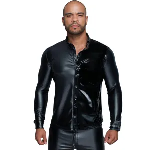 Langärmliges Powerwetlook & PVC Shirt mit Knopfleiste H064 von Noir Handmade MissBehaved Collection