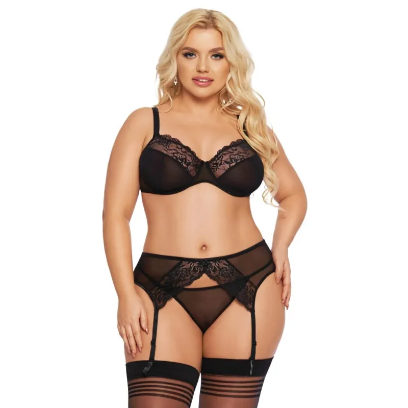 Schwarzes 3-teiliges Set 1903 von Softline Pluse Size Collection | Fesselliebe.de