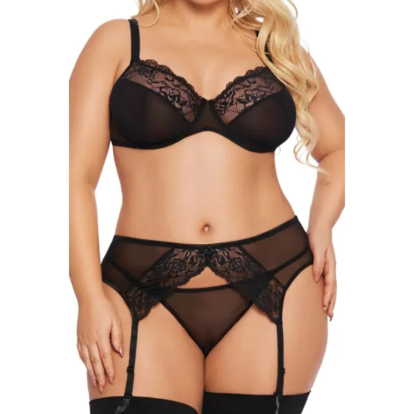 Schwarzes 3-teiliges Set 1903 von Softline Pluse Size Collection | Fesselliebe.de