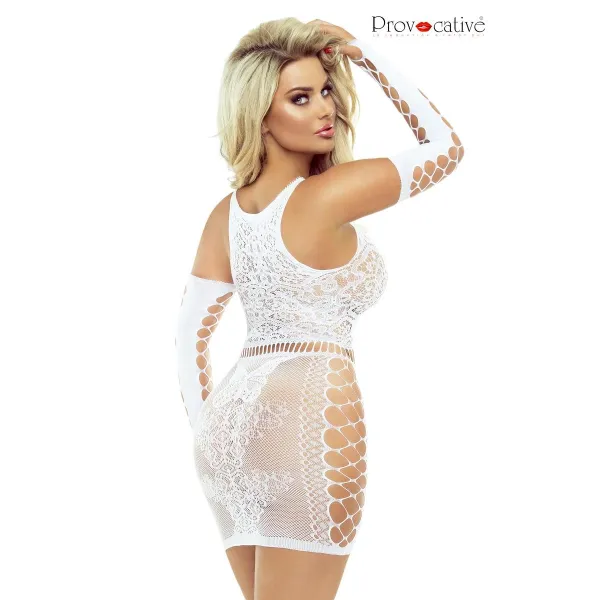 Weißes Netzkleid mit Armstulpen PR1530 von Provocative | Fesselliebe.de