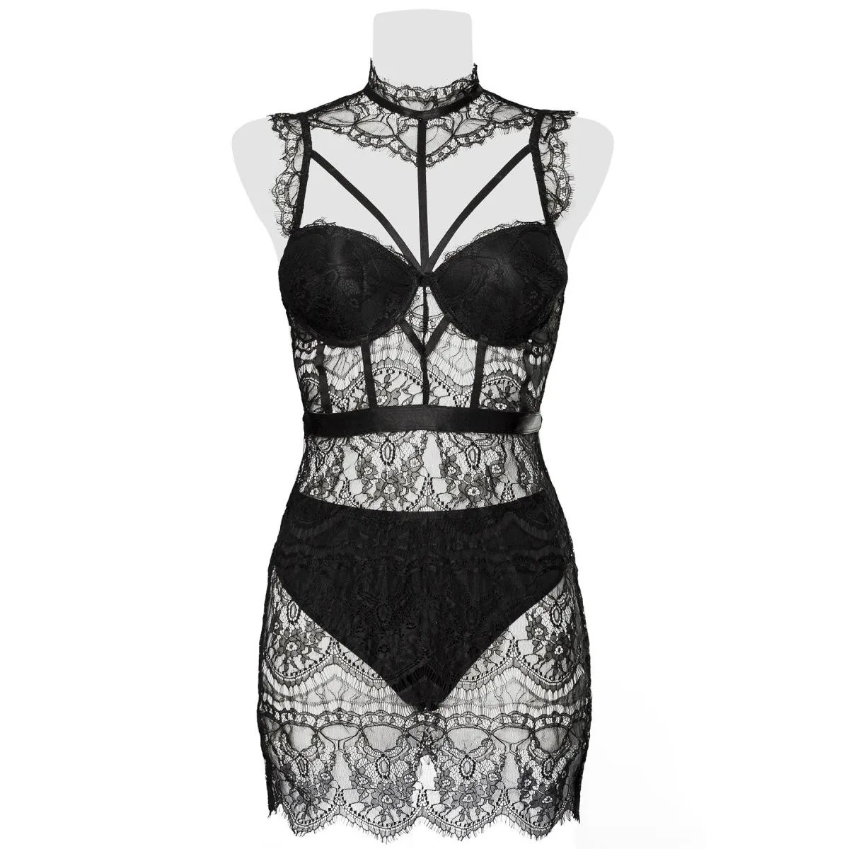 Schwarzes Spitzen Negligé 15310 von Grey Velvet | Fesselliebe.de