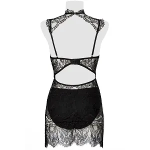 Schwarzes Spitzen Negligé 15310 von Grey Velvet