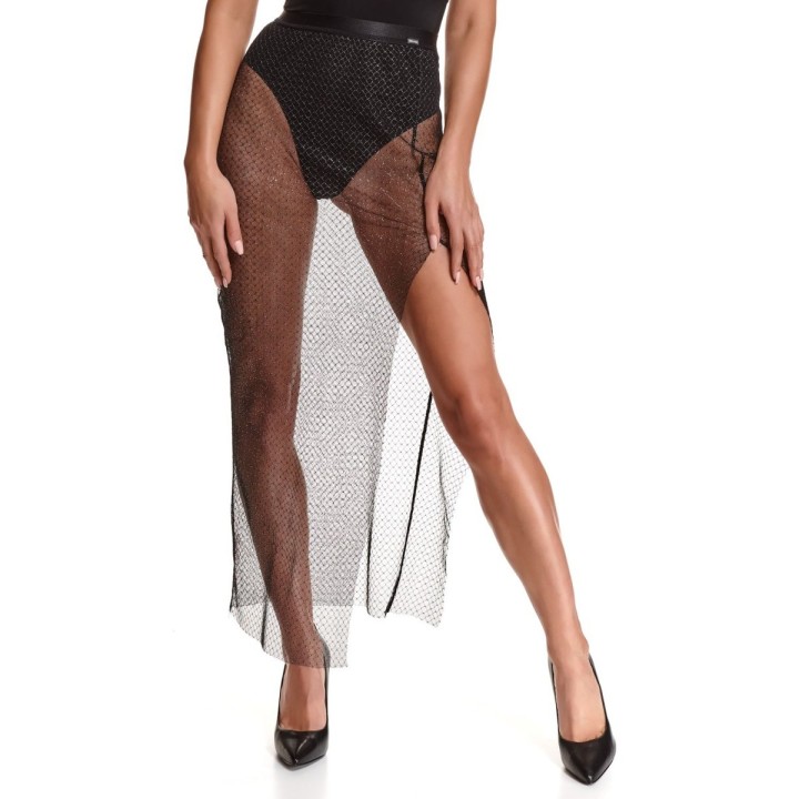 Langer schwarz/silberner Rock STChiara001 von Demoniq Silver Touch Collection | Fesselliebe.de