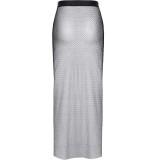 Langer schwarz/silberner Rock STChiara001 von Demoniq Silver Touch Collection | Fesselliebe.de