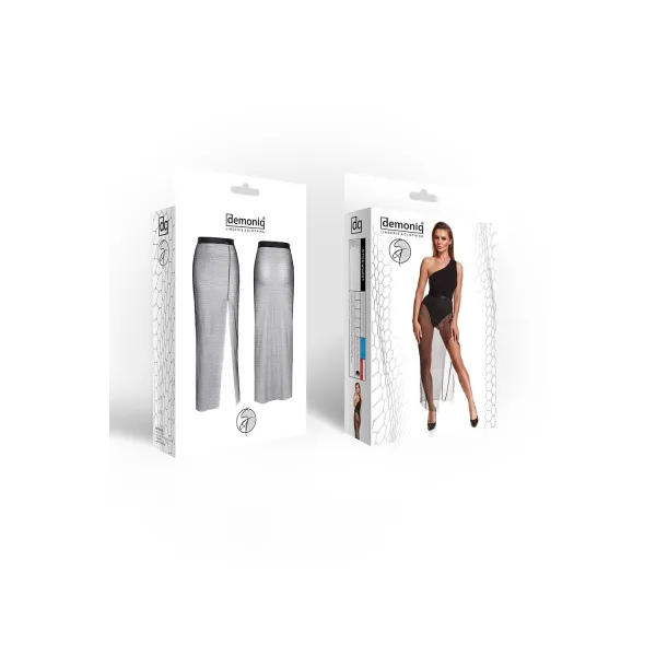Langer schwarz/silberner Rock STChiara001 von Demoniq Silver Touch Collection | Fesselliebe.de