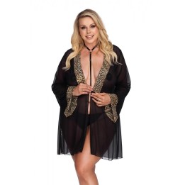 Schwarzer Morgenrock mit Leoprint AA052967 von Anais Apparel Plus Size | Fesselliebe.de