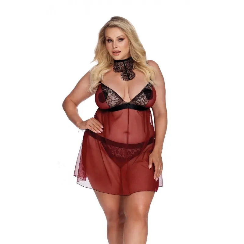 Rot/schwarzes Chemise AA052928 von Anais Apparel Plus Size | Fesselliebe.de