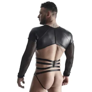 Herren Langarm-Shirt mit Harness TSH019 schwarz von Regnes Fetish Planet