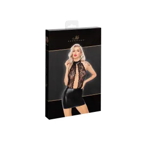 F279 Kurzes Powerwetlook Kleid mit Spitze von Noir Handmade