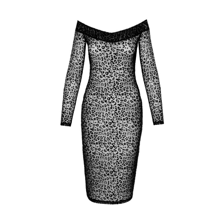 F284 Midikleid aus Leopardenflock und langen Ärmeln von Noir Handmade | Fesselliebe.de