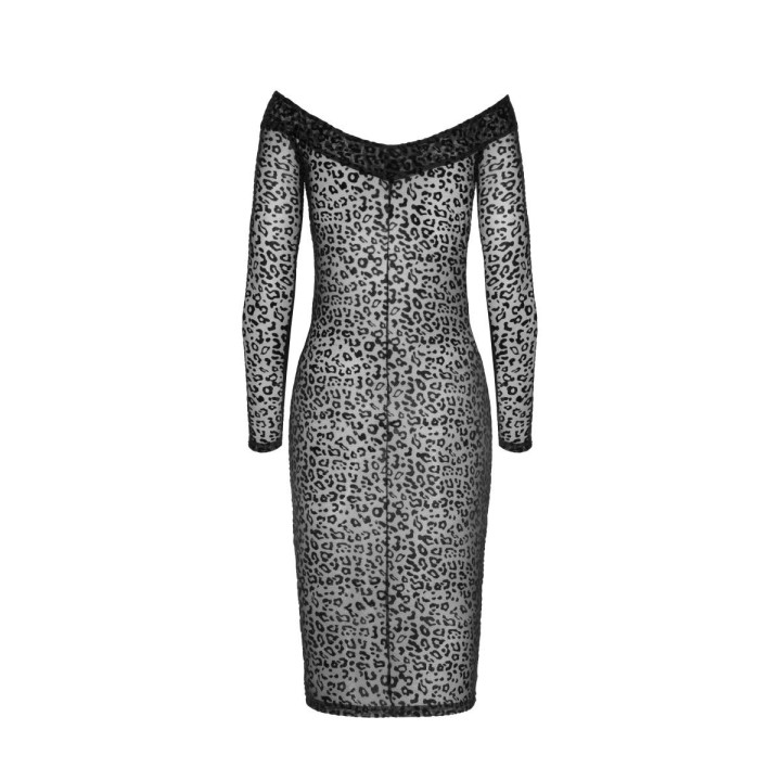 F284 Midikleid aus Leopardenflock und langen Ärmeln von Noir Handmade | Fesselliebe.de