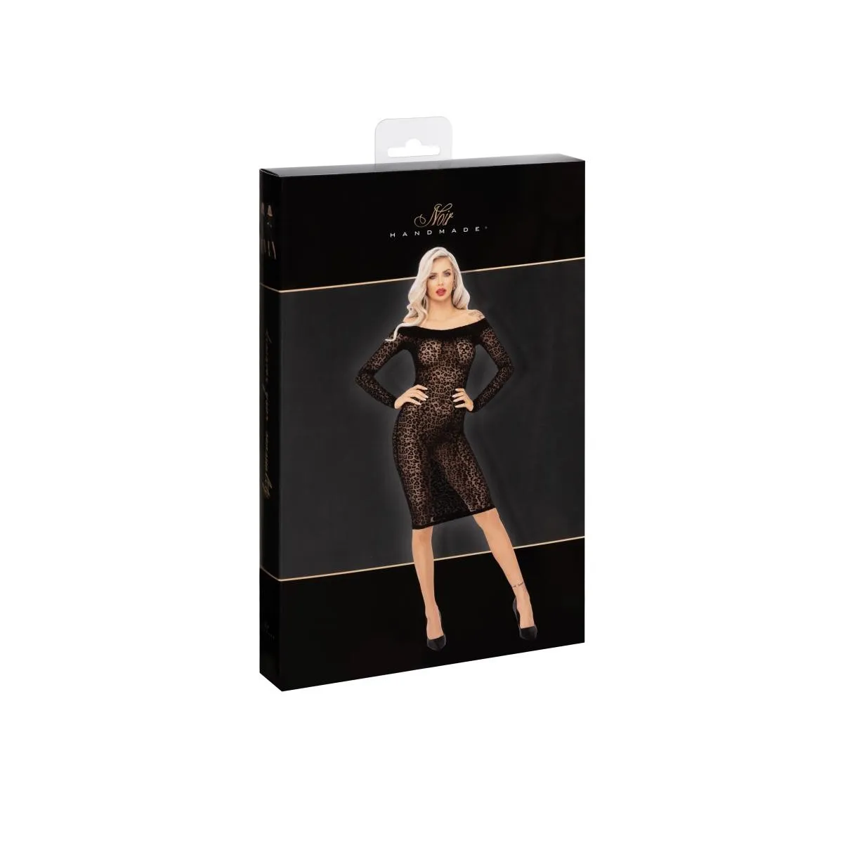 F284 Midikleid aus Leopardenflock und langen Ärmeln von Noir Handmade | Fesselliebe.de