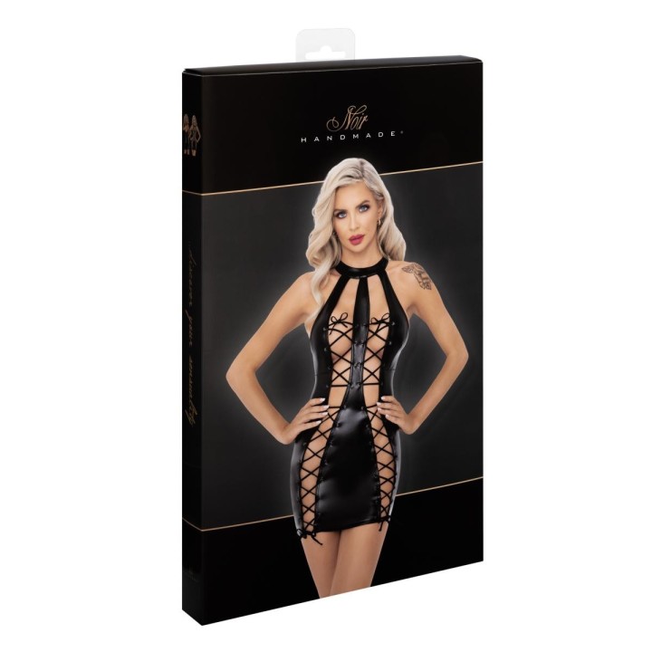F291 Powerwetlook Kleid mit doppelter Schnürung vorne von Noir Handmade | Fesselliebe.de