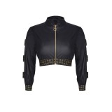 Schwarzer kurze Damen Jacke CBMartha001 von Demoniq Cash Baby Collection | Fesselliebe.de