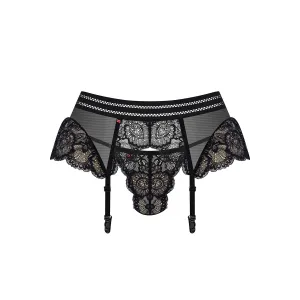 853-GAR-1 Strumpfhaltergürtel + T-String schwarz von Obsessive