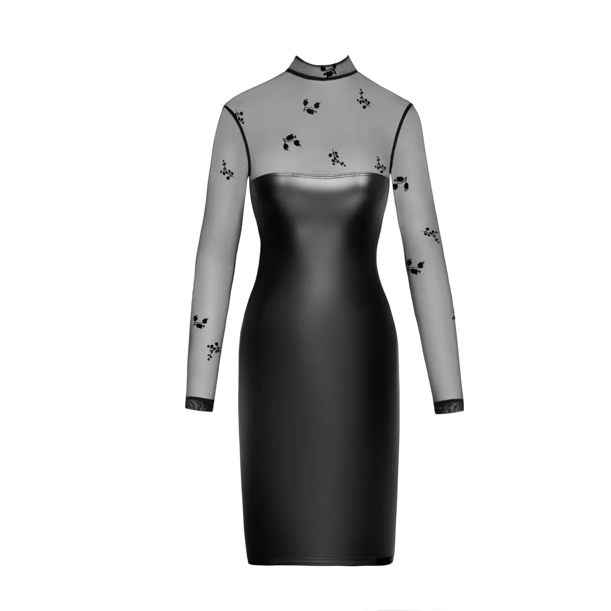 F310 halblanges Powerwetlook Kleid mit Tüll von Noir Handmade | Fesselliebe.de