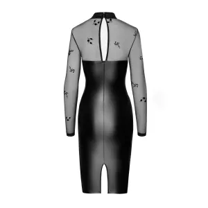 F310 halblanges Powerwetlook Kleid mit Tüll von Noir Handmade