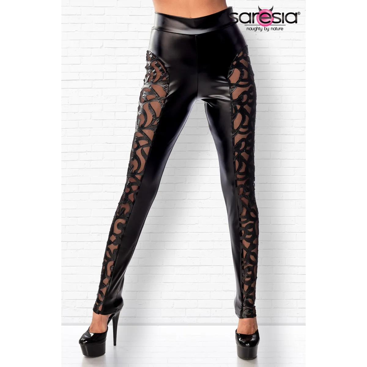 Schwarze Wetlook Leggings 18310 von Saresia | Fesselliebe.de