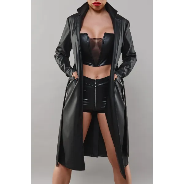 Schwarzer Mantel TDSelina001 von Demoniq Total Domination Collection | Fesselliebe.de