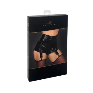 F325 Wetlook Shorts mit PVC Strumpfhaltern von Noir Handmade