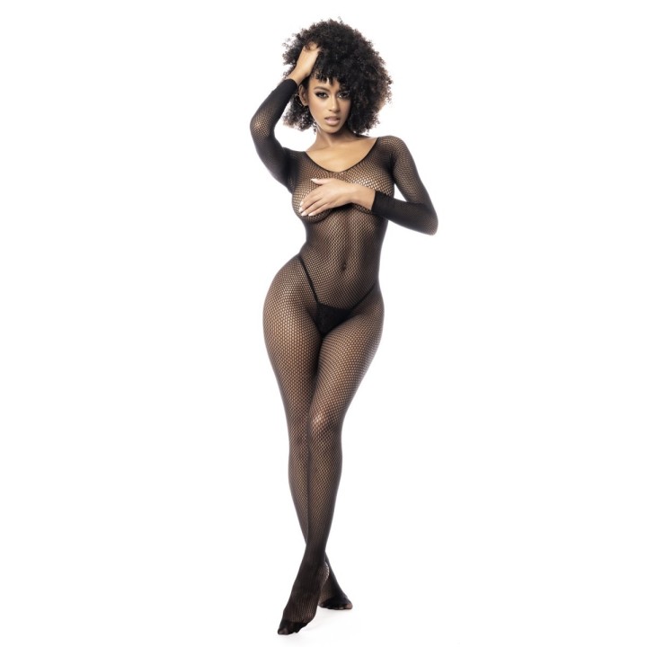 Langärmliger Netz-Bodystocking – MAL1102BLK von Mapale | Fesselliebe.de