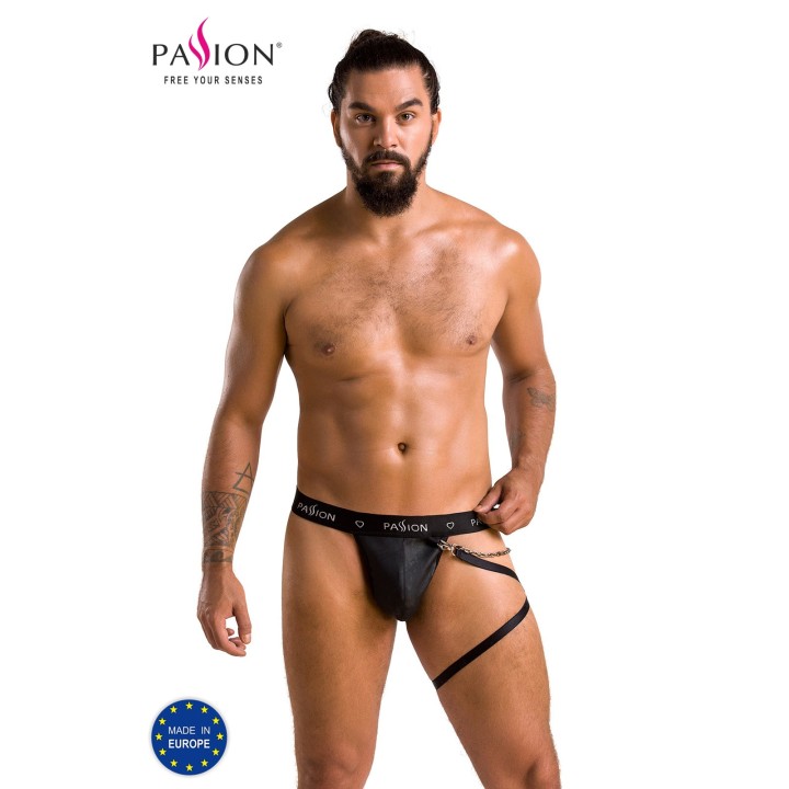 Schwarzer Männer String mit Beinharness 058 von Passion | Fesselliebe.de