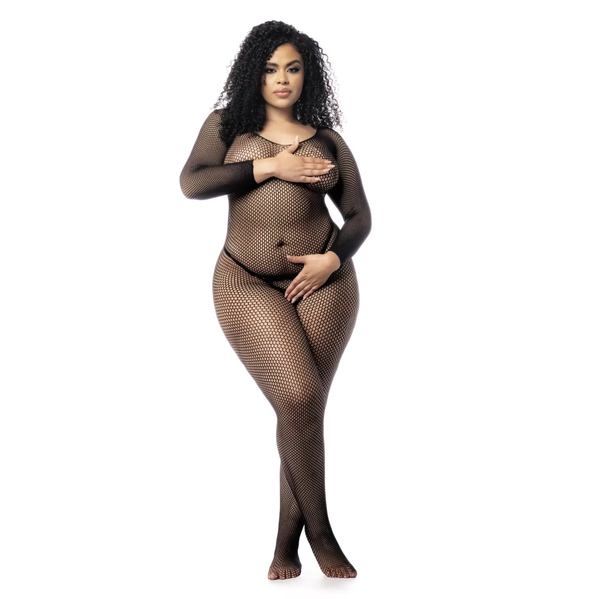 Langärmliger Netz-Bodystocking – MAL1102XBLK von Mapale | Fesselliebe.de