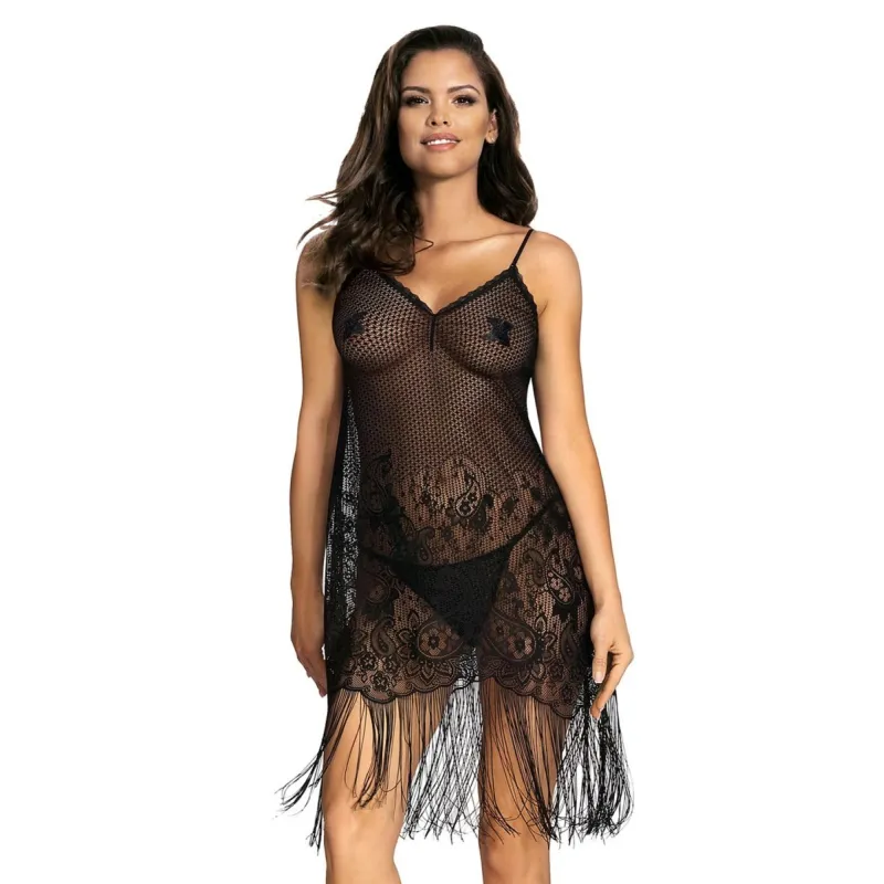 Schwarzes Netzkleid mit Spitze H180971 von Hamana | Fesselliebe.de