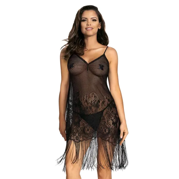 Schwarzes Netzkleid mit Spitze H180971 von Hamana | Fesselliebe.de