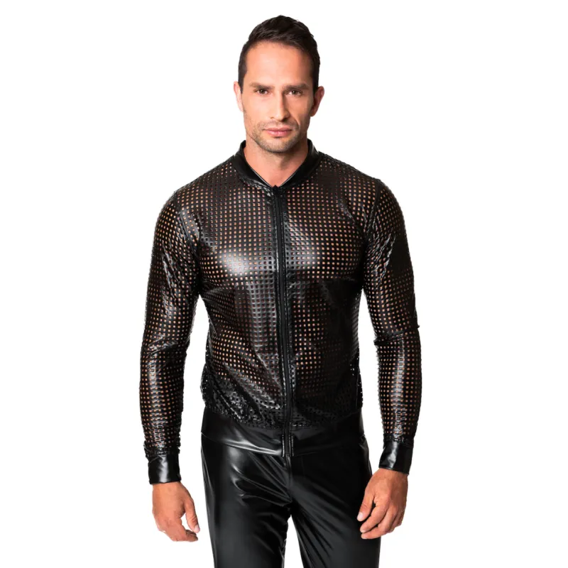 Schwarze Powerwetlook Jacke H076 von Noir Handmade Chaos Collection | Fesselliebe.de