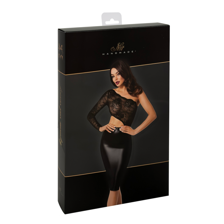 F339 halblanges Wetlook Kleid mit Spitze von Noir Handmade | Fesselliebe.de