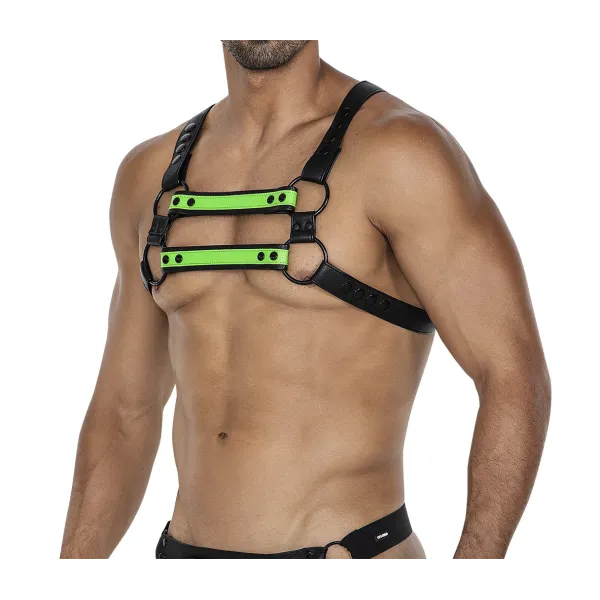 Schwarz/neongrüner Brust-Harness 06 von Cut4Men | Fesselliebe.de