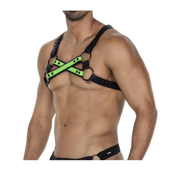 Schwarz/neongrüner Brust-Harness 06 von Cut4Men | Fesselliebe.de