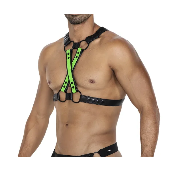 Schwarz/neongrüner Brust-Harness 06 von Cut4Men | Fesselliebe.de